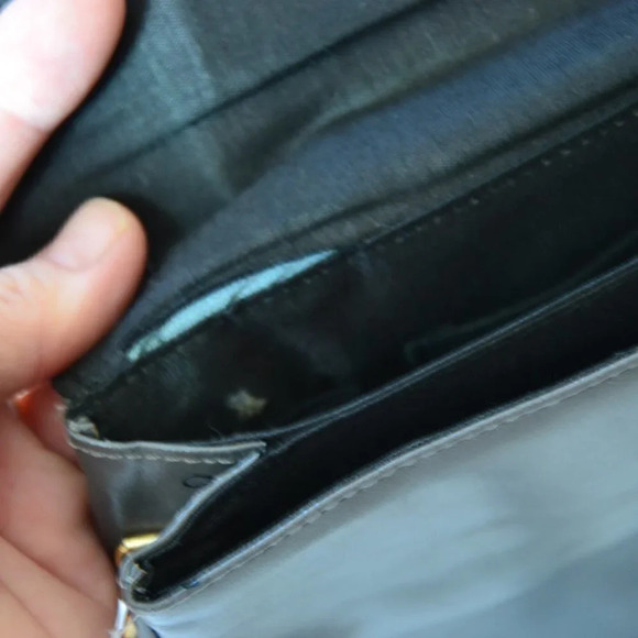 Vtg Grey Faux Leather Purse - Picture 9 of 12